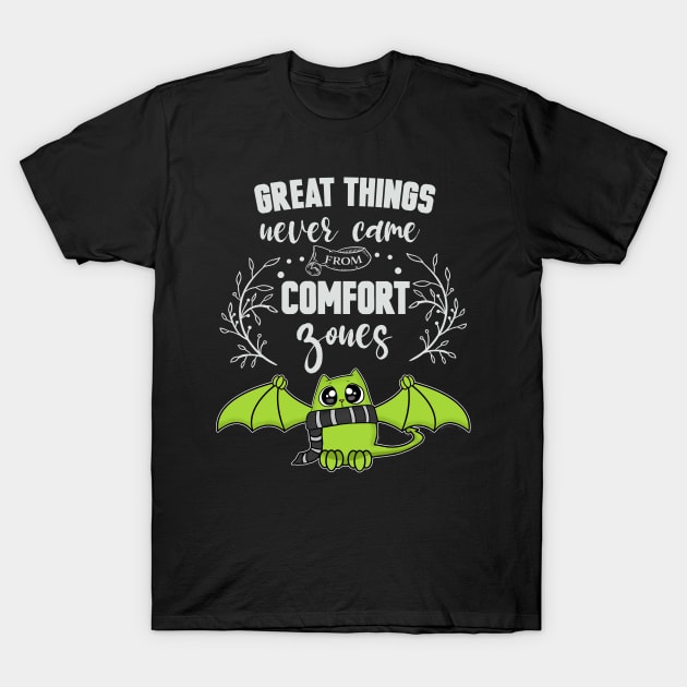 Great Things Comfort Zone Cute Cat T-Shirt by Wanderer Bat